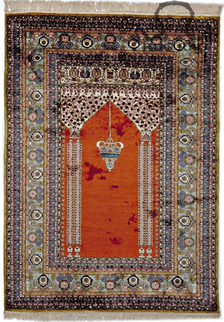 Kashmir Silk Prayer Design, Rust Field