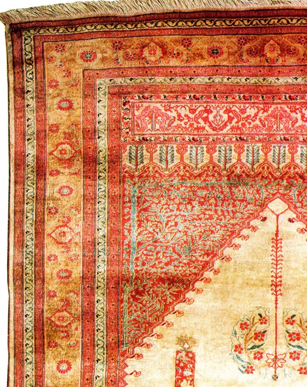 Tabriz Silk Prayer Rug Detail