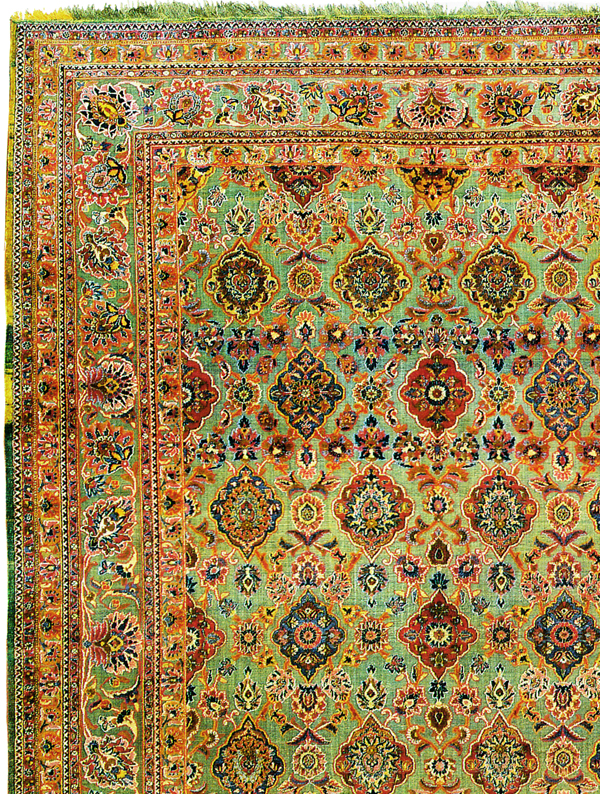 Corner Shot, Souf Kashan first Quarter 20th century.  Green with Palmettes.