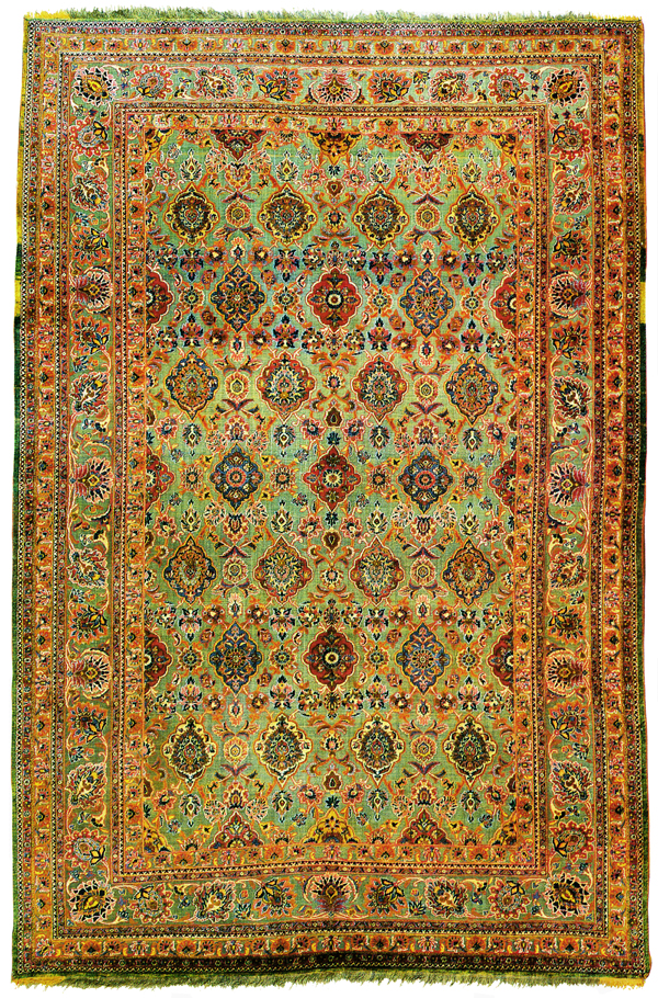 Fine Souf Kashan Silk and Metallic Thread. Lot 172, Green Allover pattern
