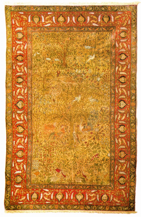 Antique Silk Hereke Paradise Rug with Metallic Thread
