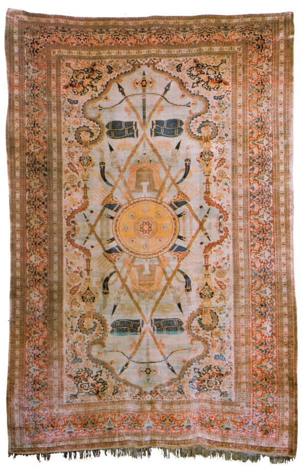 Antique Silk Heriz Armorial Carpet