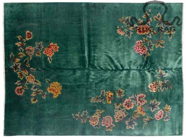 Mint Green Nichols Art Deco Carpet Circa 1930, 9x12