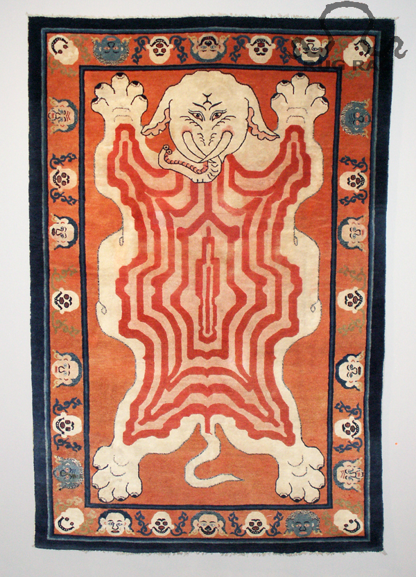 Rug 11: Antique Tantric Rug, Flayed Elephant on Orange