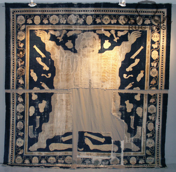 Rug 5: Antique Tantric Carpet, Flayed Man, Dark Blue With Body Parts