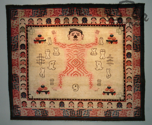 Rug 6: Antique Tantric Carpet, Flayed Man and Body Parts, Ivory