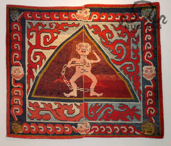 Rug 8: Antique Tantric Carpet, Female Effigy, Burgendy