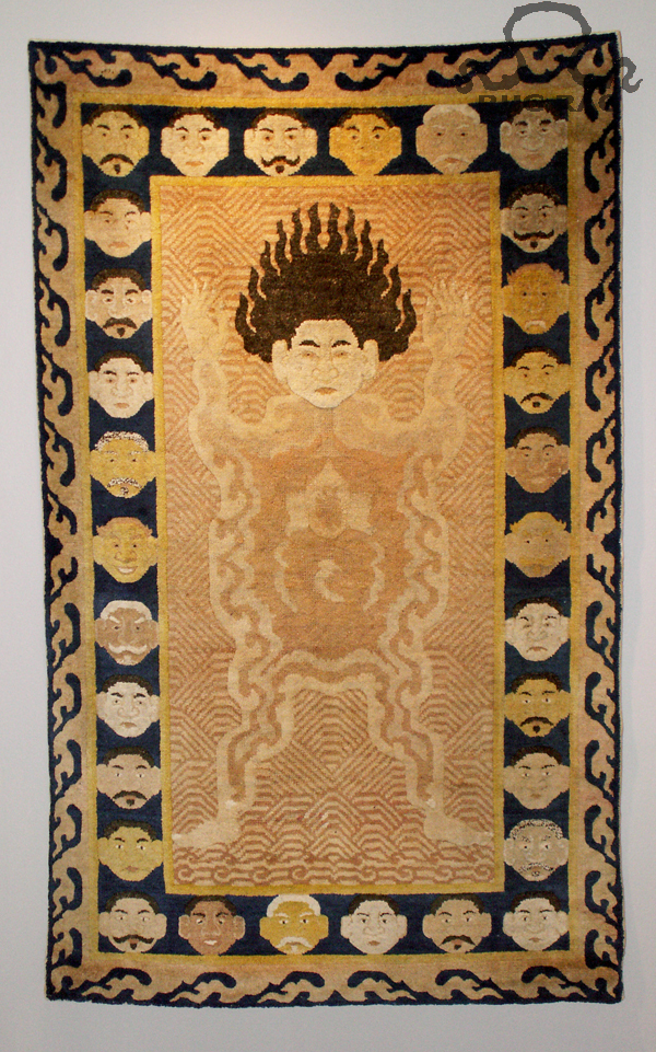 Rug 1: Antique Tantric Carpet, Flayed Man Gold on Blue