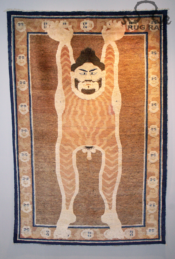 Rug 4: Antique Tantric Rug, Flayed Man, Bronze with Heads