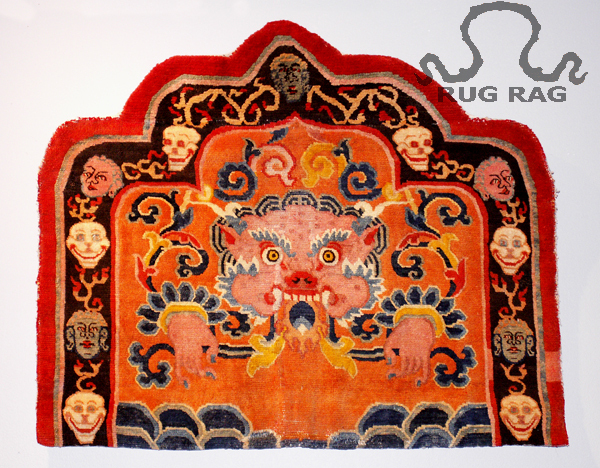 Rug 9: Antique Tantric Kirtimukha Orange Carpet/Backrest Cover