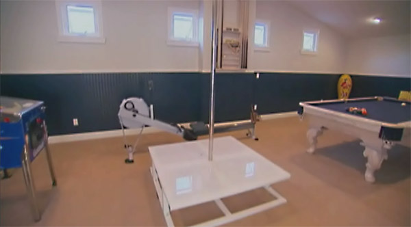 The Iceman's stripper pole, rowing machine, pool table and home arcade