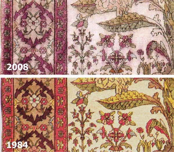 Silk Kashan Prayer Rug in 2008 vs. 1984