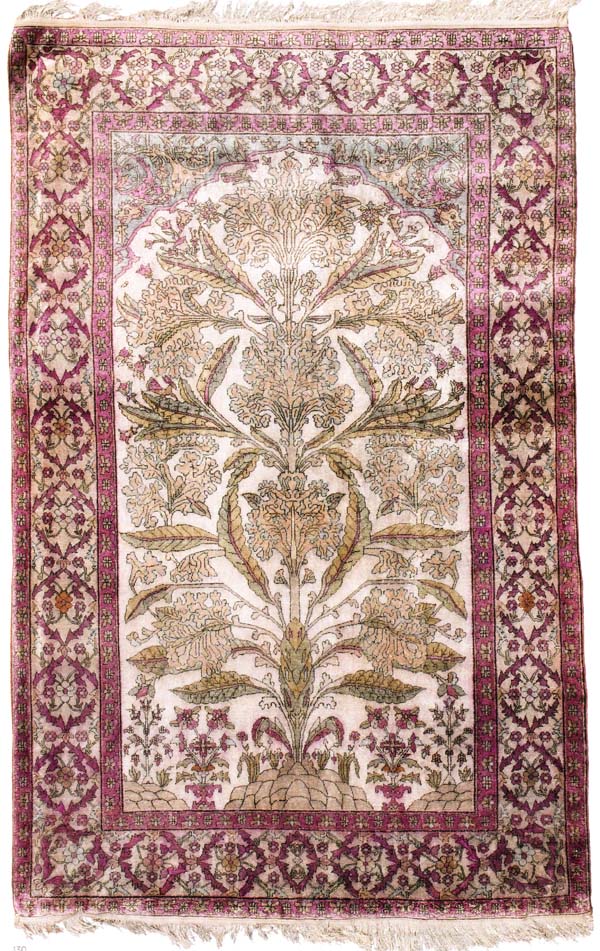 Silk Kashan Prayer Rug Lot 130 June 11, 2008.  Sotheby's New York