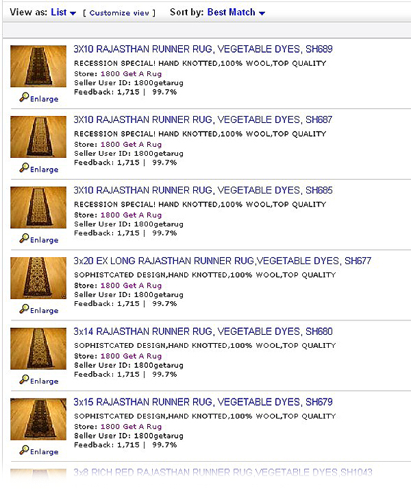 Available Verifications for Rugs on Ebay!