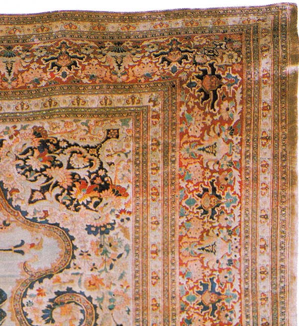 Unusual Silk Heriz Carpet, Armorial Design, Light blue background