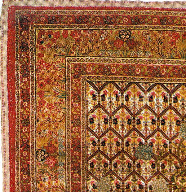 Silk Kirman Antique Persian Carpet, Detail Border