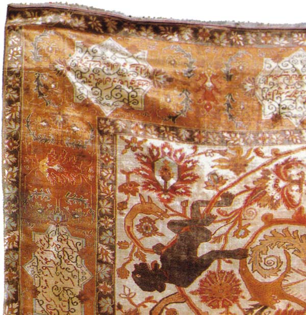 Silk Heriz antique border detail with inscriptions