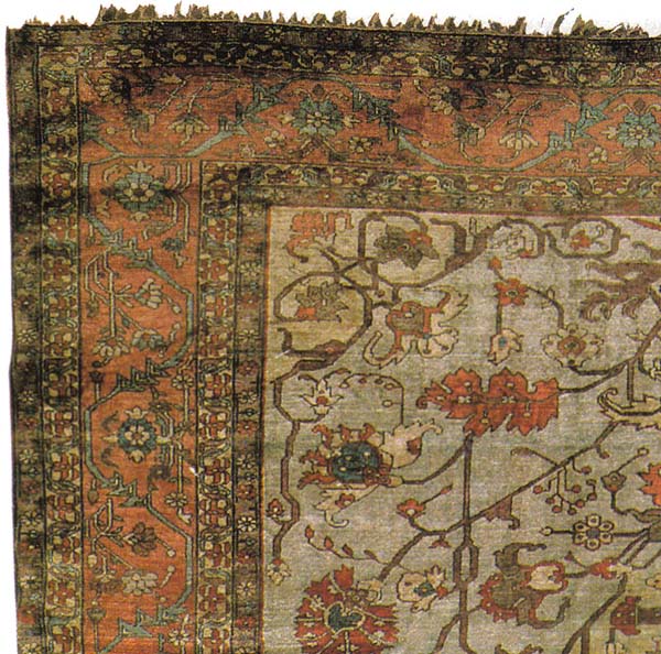 Antique Persian Heriz, Silk on Silk.  Border detail