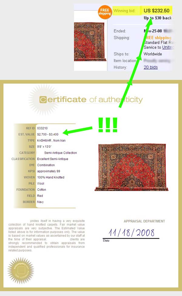 eBay Seller Certifies their own Rug Incorrectly!