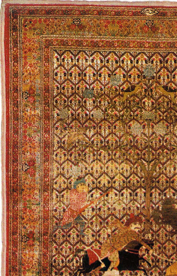Persian Kirman Silk Carpet Detail Field