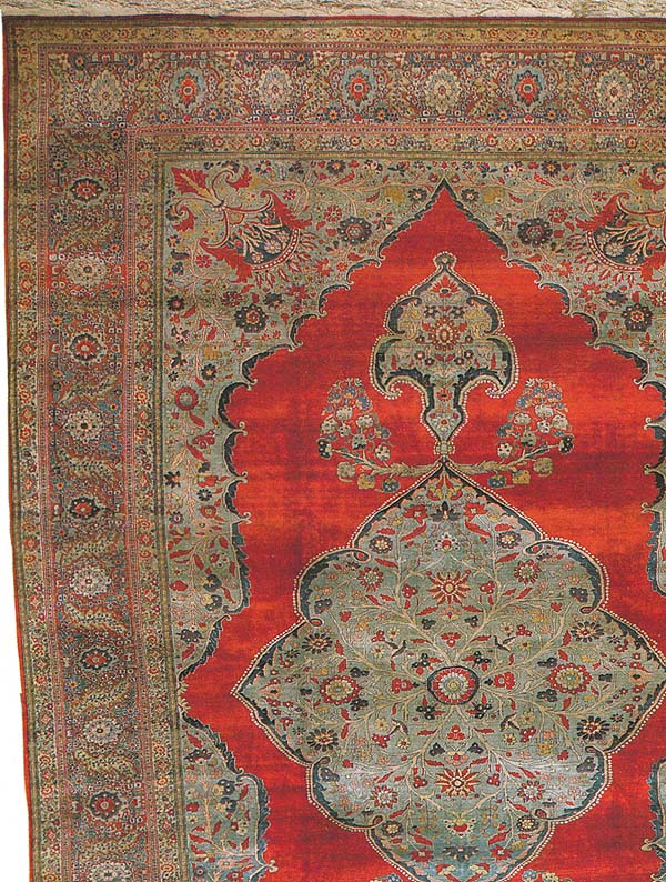 "Hadji Jalili" Silk Antique Persian Tabriz Corner Detail