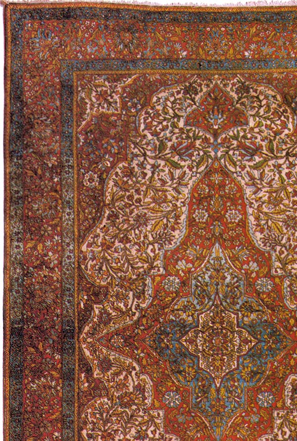 Detail of Antique Silk Kashan Corner