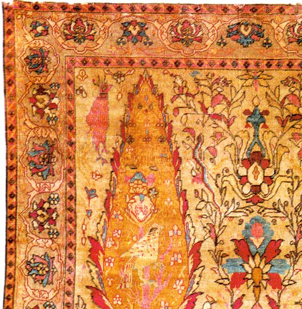 Silk Persian Antique Mohtasham Keshan with Cypress trees