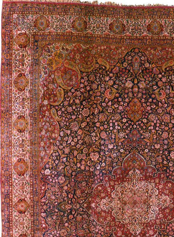 Silk on Silk Kashan Persian Carpet Corner Detail