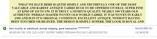 eBay Rug Seller Unloads his Crap