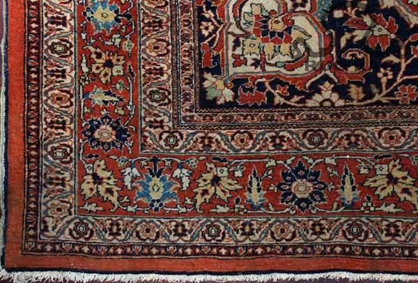 Antique Haj Yalil (Hadji Jalili) 4'x6' rug border, rust/orange