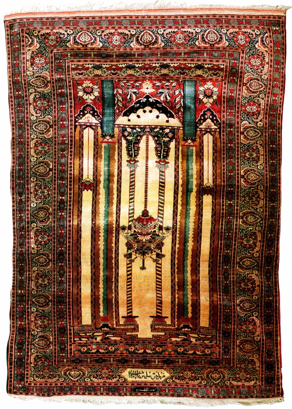 Lot 173, Column Silk Tabriz Prayer Rug