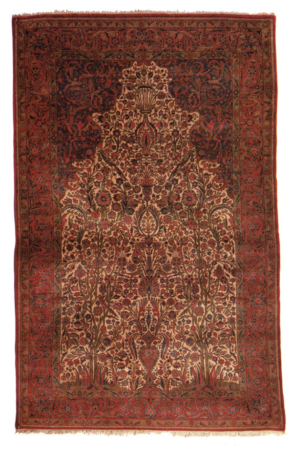 Persian Prayer Rug, silk Kashan from first quarter, 20th century