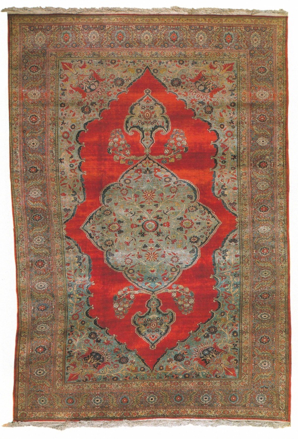 Persian Antique Silk Tabriz, Hajiyalil.  Red field with medallion 