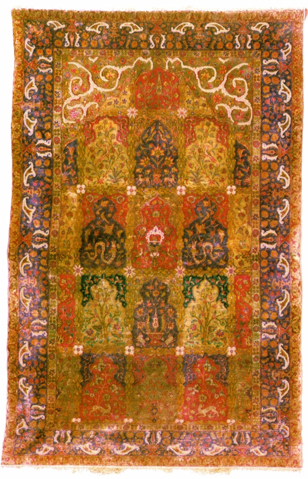 Silk and Metallic thread Hereke Prayer Rug, Antique Turkish