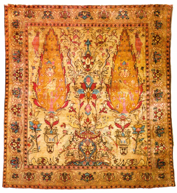 Antique Mohtasham Kashan Silk Persian Rug