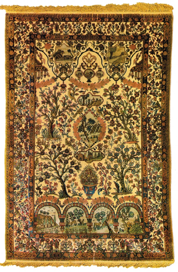 Silk Souf Kashan Paradise Persian Rug Design