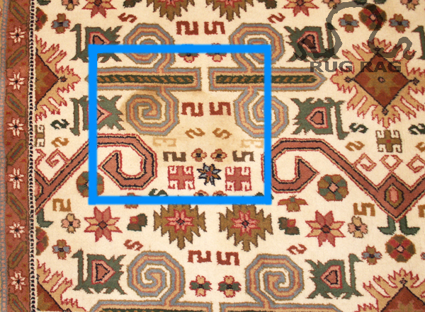 Slightly lighter staining to an Indian interpretation of a Holbein (Rams Horn) Rug