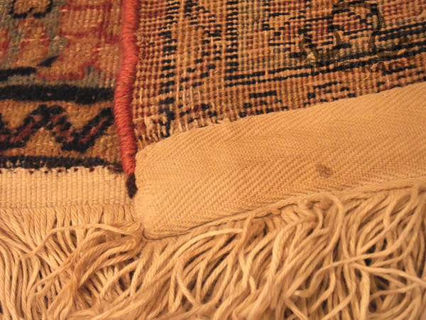 Reverse side of Antique Kerman Rug with Re-fringe