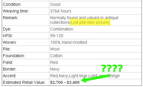 Condition and Info Summary on Rug