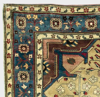 Silk Heriz Persian with Checker Spandrel