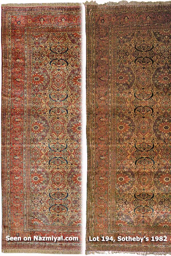 Detail of Nazmiyal silk Heriz and Sotheby's Silk Heriz