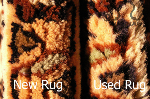 New Rug on Left, Blooming used rug on Right